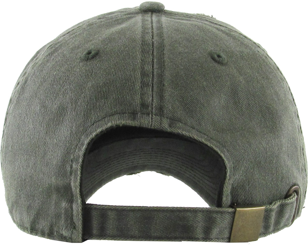 Pigment Washed Olive Distressed Vintage Baseball Cap Back View